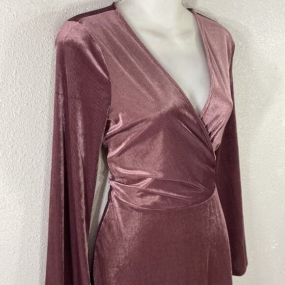 NWT Express pink purple ribbed velvet faux wrap dress Small S W10 - Picture 6 of 12
